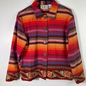Womens Tan Zara Cotton Shirt Jacket Multicolored Stripes Flowers Red Orange PP